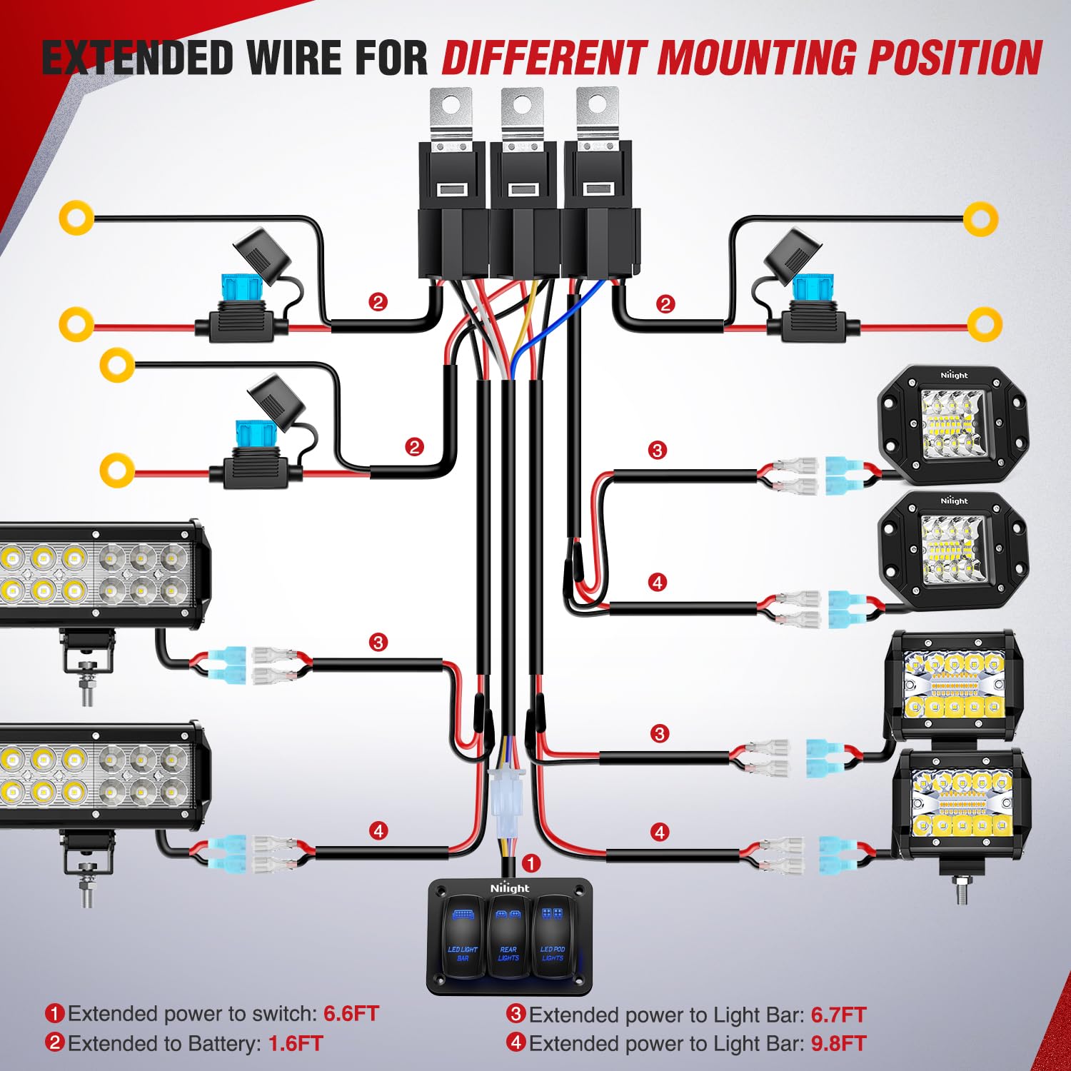 Foto 4 pulgar | Kit De Arnés De Cableado Nilight, Barra De Luz Led De 16 Awg, 12 V, 3 Bandas - Venta Internacional.