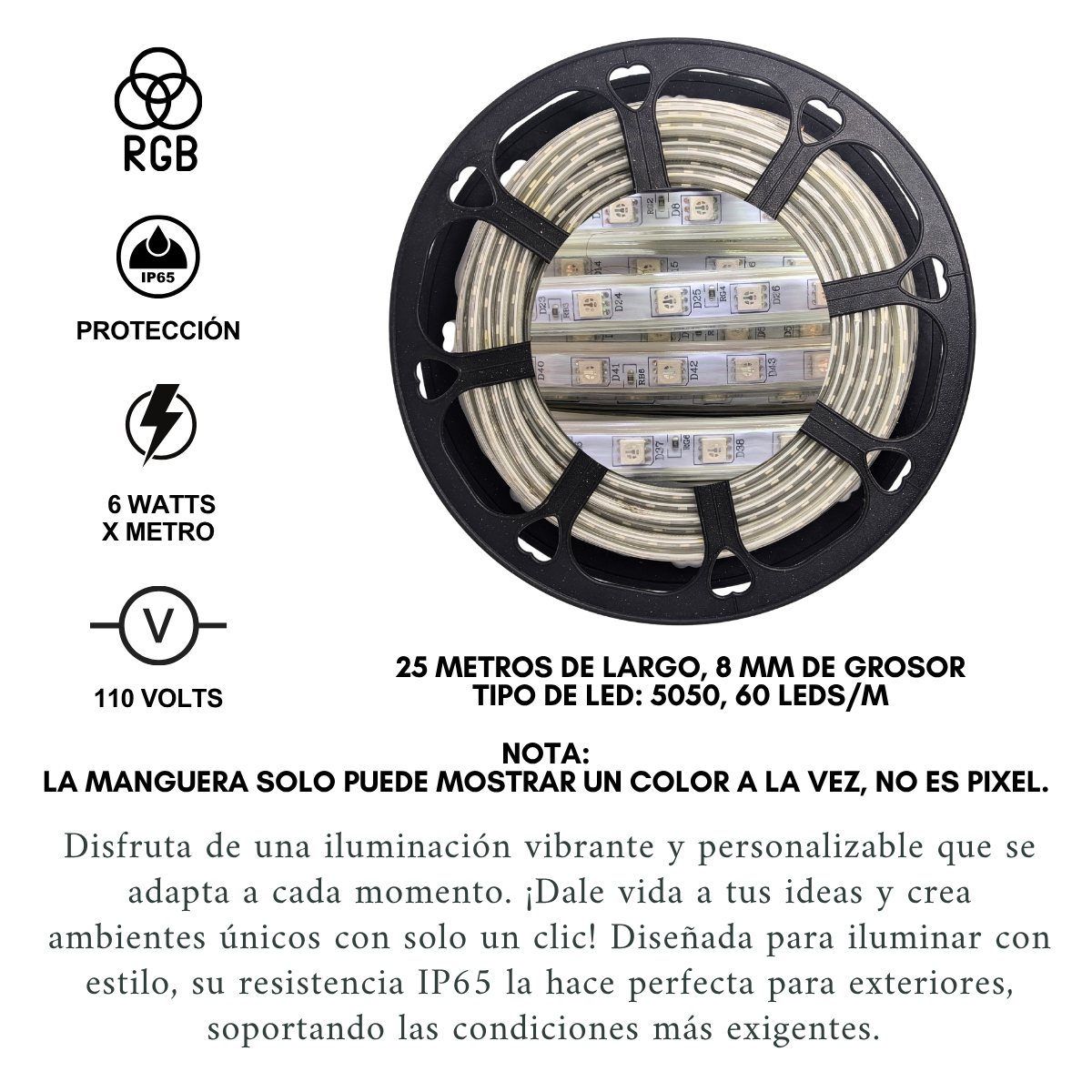 Foto 3 pulgar | Manguera Tira Led Neon Rgb Flexible 25m 110v C/ Control Remeto Ip65 Impermeable  Ideal Interior Exterior Fachada