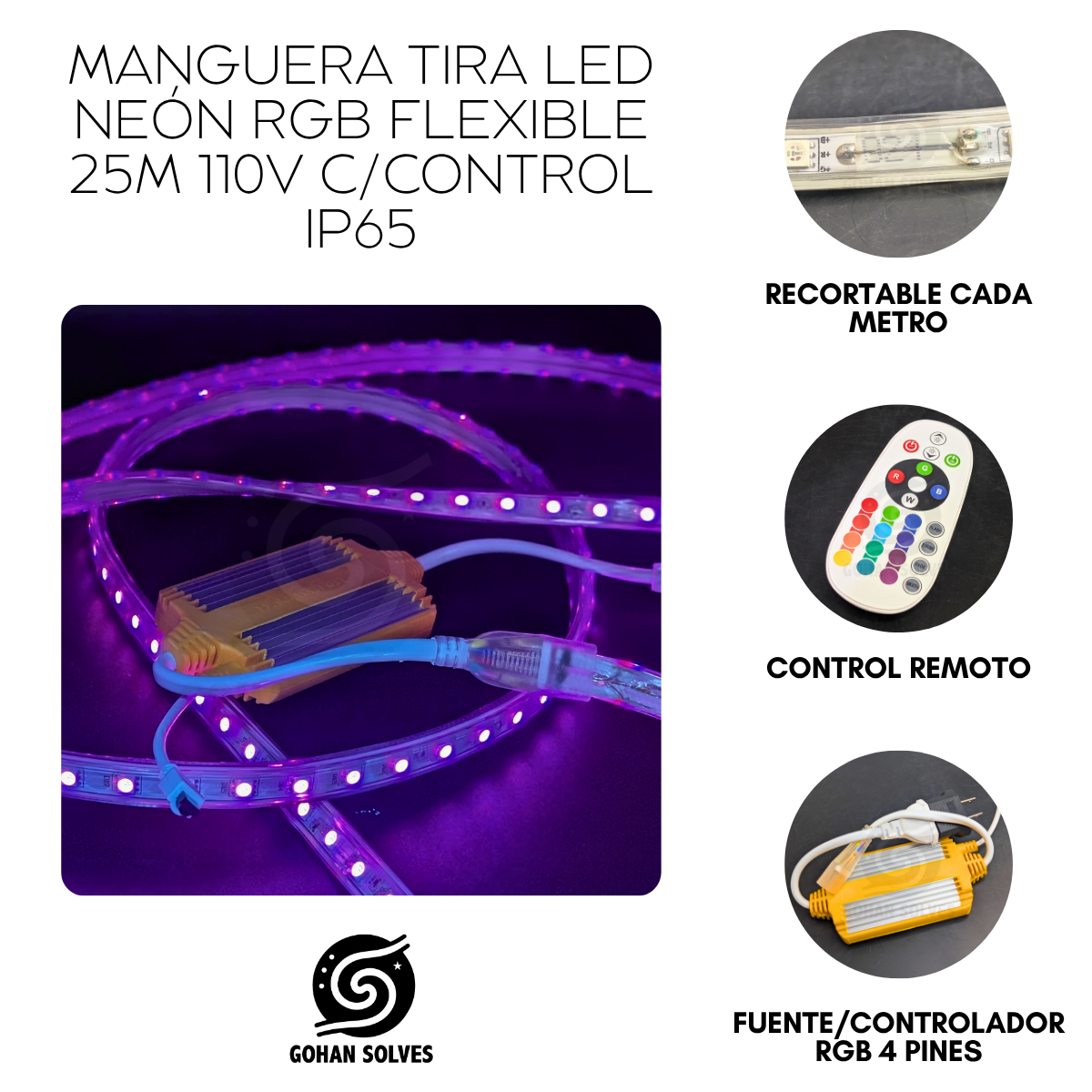 Foto 5 pulgar | Manguera Tira Led Neon Rgb Flexible 25m 110v C/ Control Remeto Ip65 Impermeable  Ideal Interior Exterior Fachada