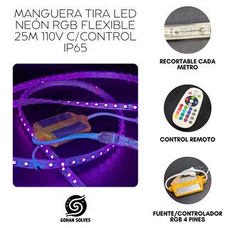 Foto 4 | Manguera Tira Led Neon Rgb Flexible 25m 110v C/ Control Remeto Ip65 Impermeable Ideal Interior Exterior Fachada