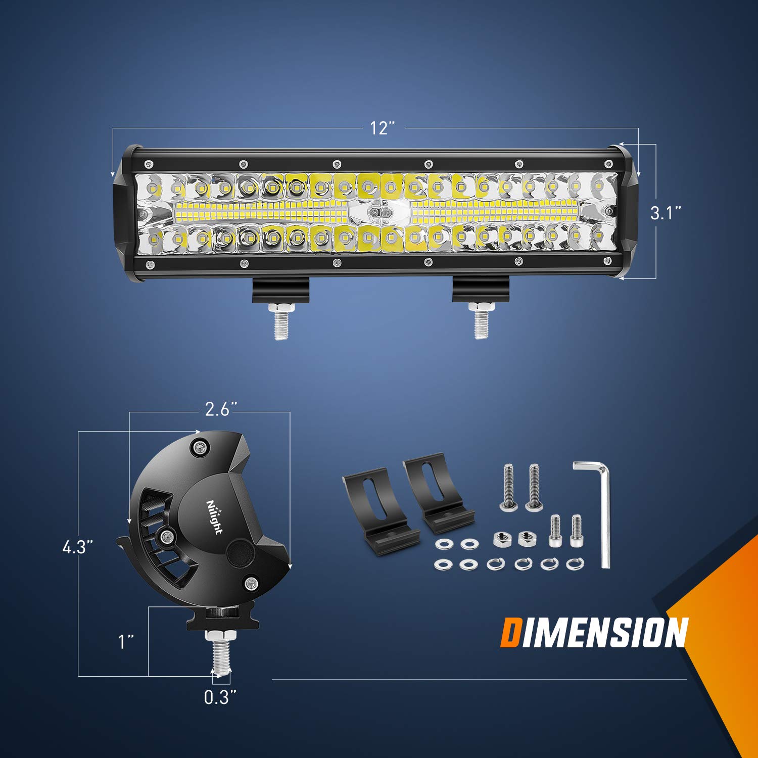 Foto 2 | Juego De Barras De Luz Led Nilight, 12 Cm, 300 W, Triple Hilera, Spot Flood - Venta Internacional.