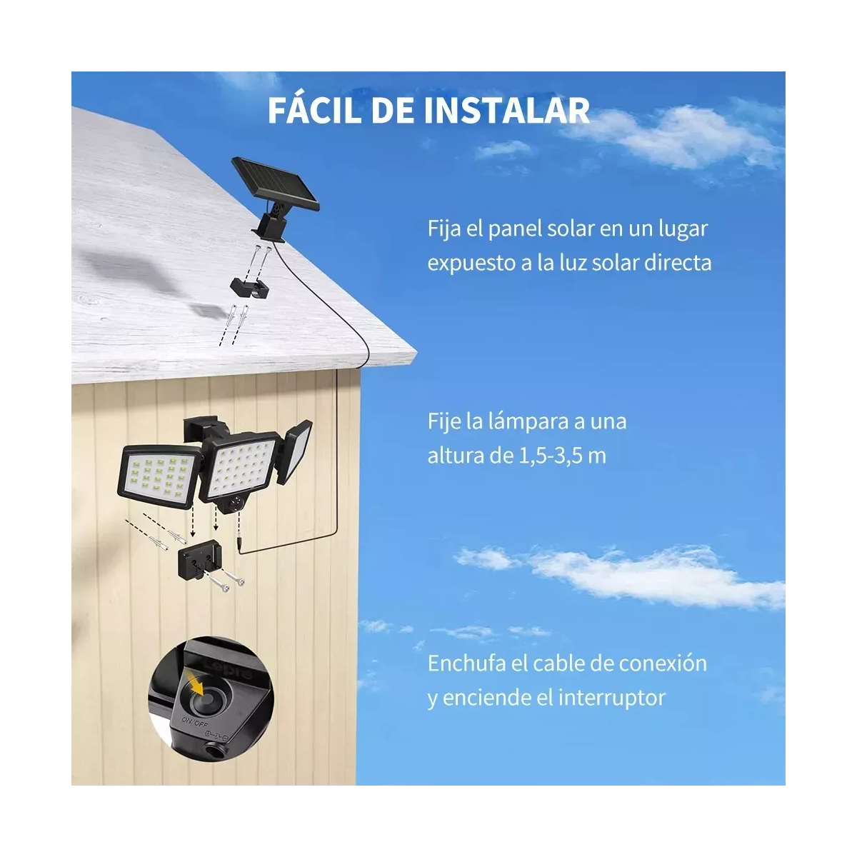 Foto 5 pulgar | Lámpara Led Solar Eo Safe Imports Esi10346 Negro para Jardín