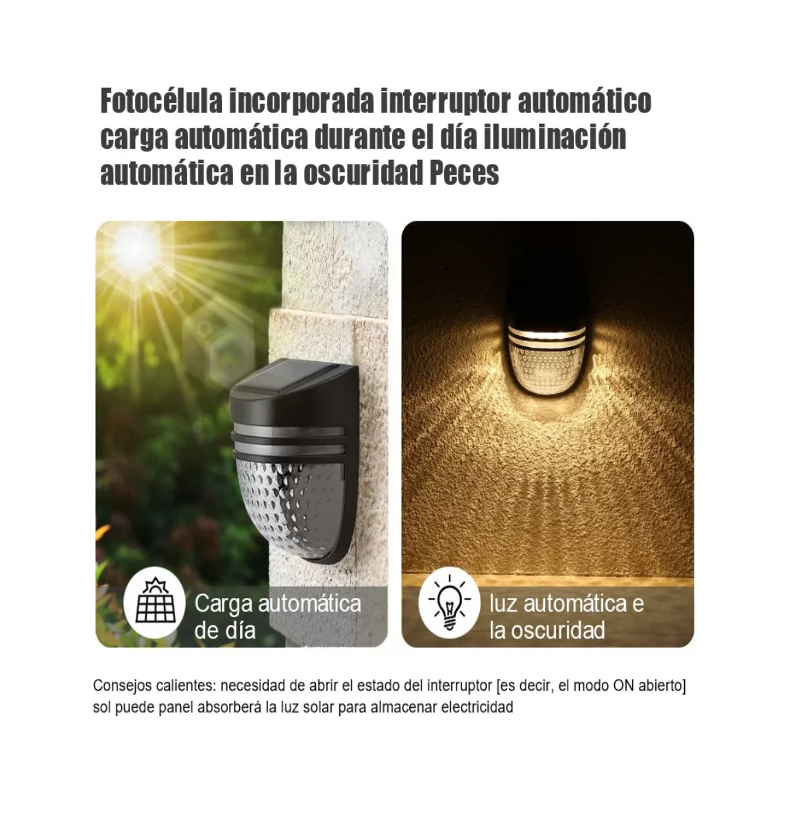 Foto 5 pulgar | Lampara Solar Exterior Lampara para Jardin Led con Sensor Negro