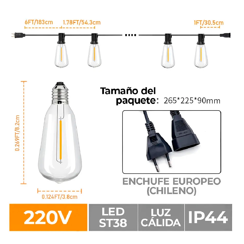 Foto 2 | Luces Led 15 m y 25 Bombillas para Exterior - Venta Internacional