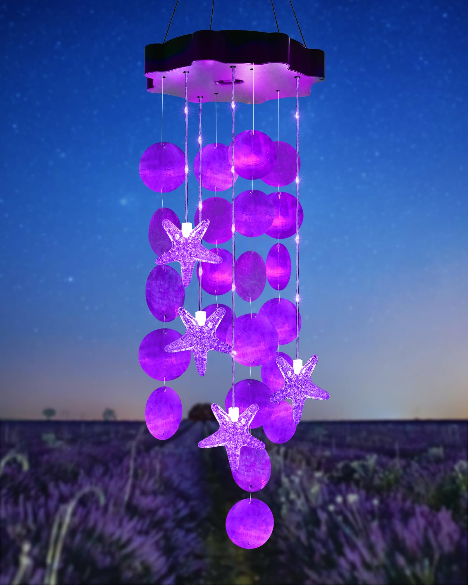Foto 1 | Carillones De Viento Solares Toodour Shells De Color Morado Claro Para Exteriores - Venta Internacional.