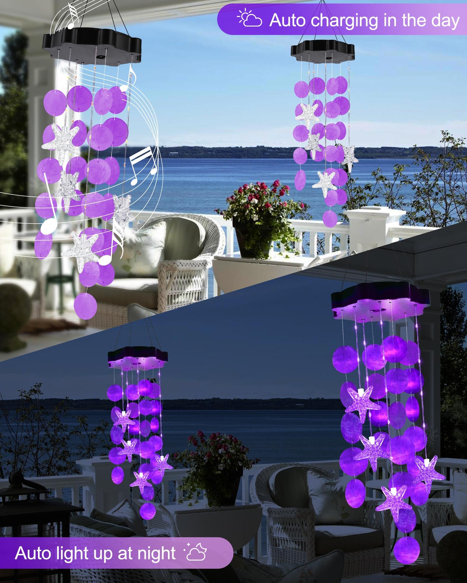 Foto 5 pulgar | Carillones De Viento Solares Toodour Shells De Color Morado Claro Para Exteriores - Venta Internacional.