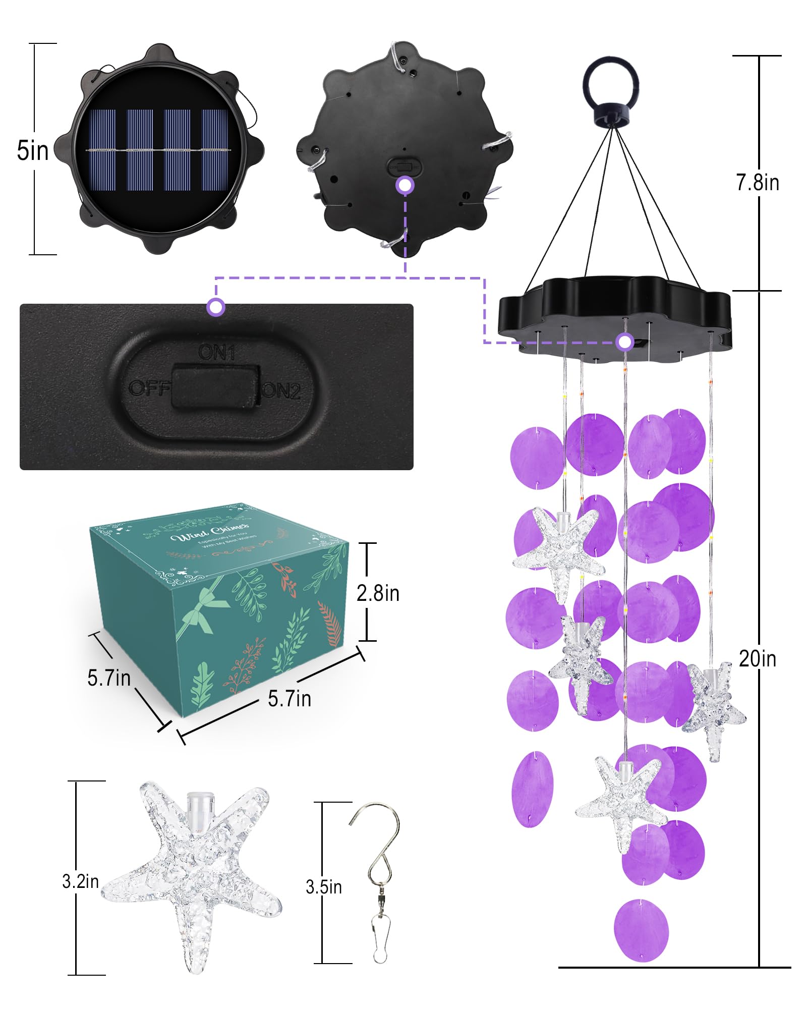 Foto 6 | Carillones De Viento Solares Toodour Shells De Color Morado Claro Para Exteriores - Venta Internacional.