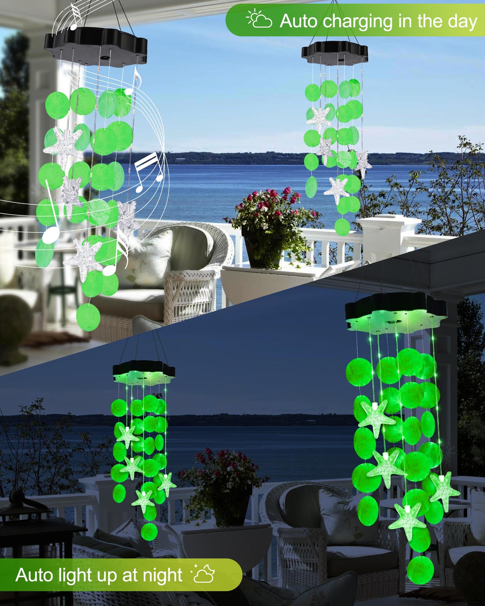 Foto 6 pulgar | Carillones De Viento Solares Toodour Shells De Color Verde Claro Para Exteriores - Venta Internacional.