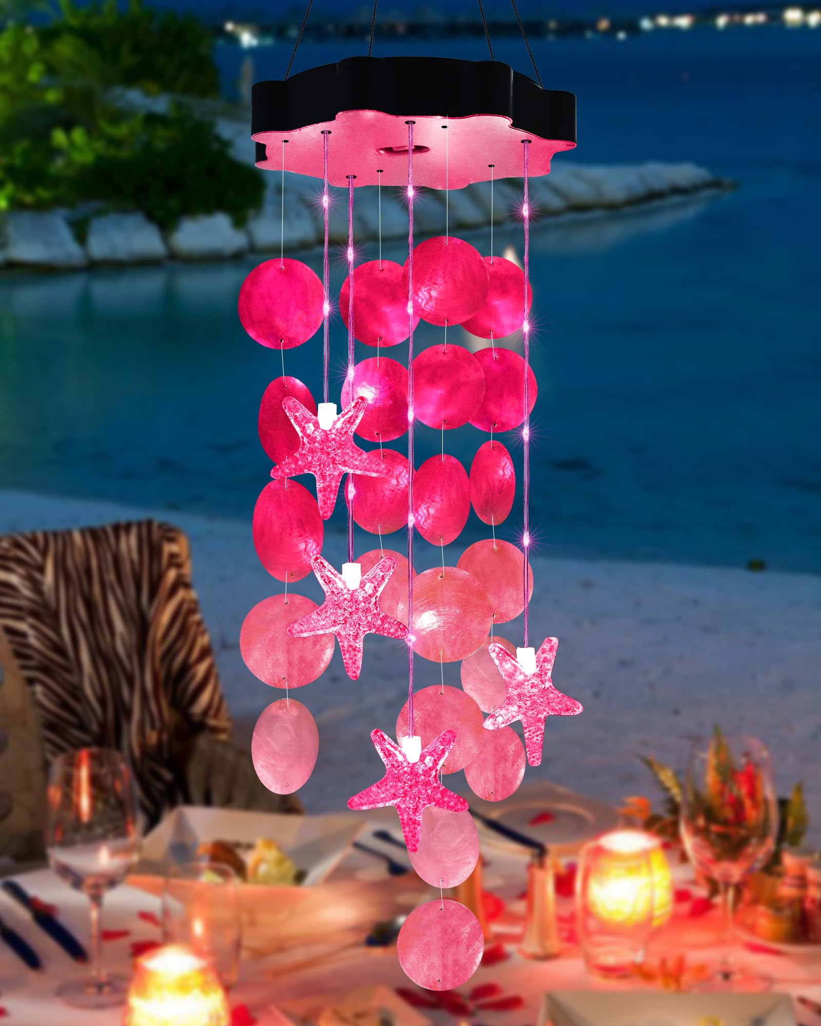 Foto 2 pulgar | Carillones Solares Toodour Shells, Resistentes Al Agua, Color Rosa - Venta Internacional.