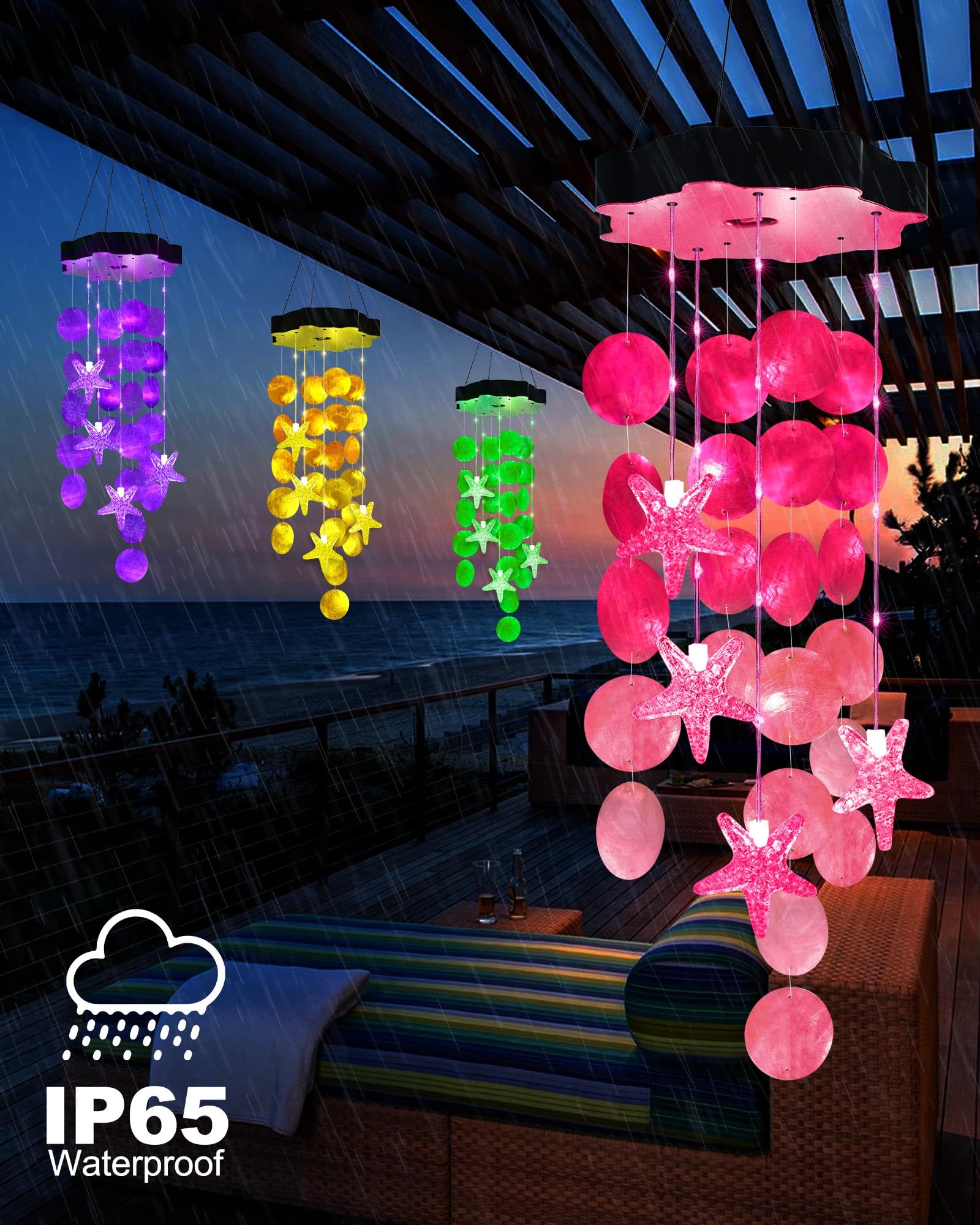 Foto 5 pulgar | Carillones Solares Toodour Shells, Resistentes Al Agua, Color Rosa - Venta Internacional.
