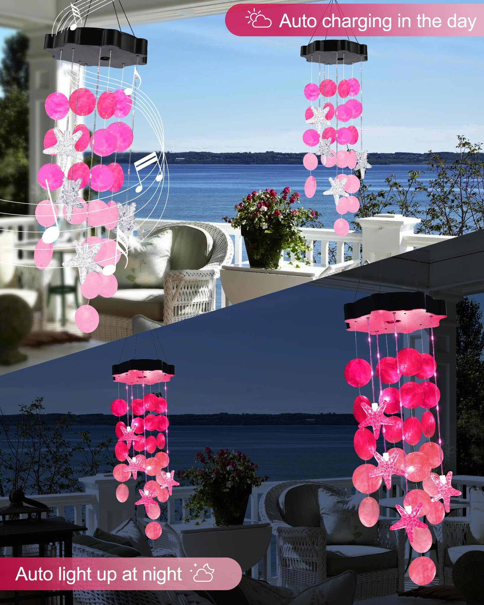 Foto 6 pulgar | Carillones Solares Toodour Shells, Resistentes Al Agua, Color Rosa - Venta Internacional.