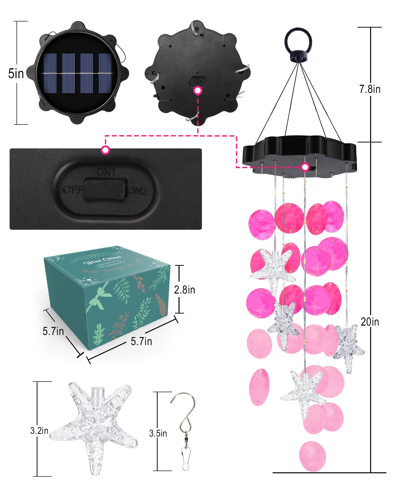 Foto 7 | Carillones Solares Toodour Shells, Resistentes Al Agua, Color Rosa - Venta Internacional.