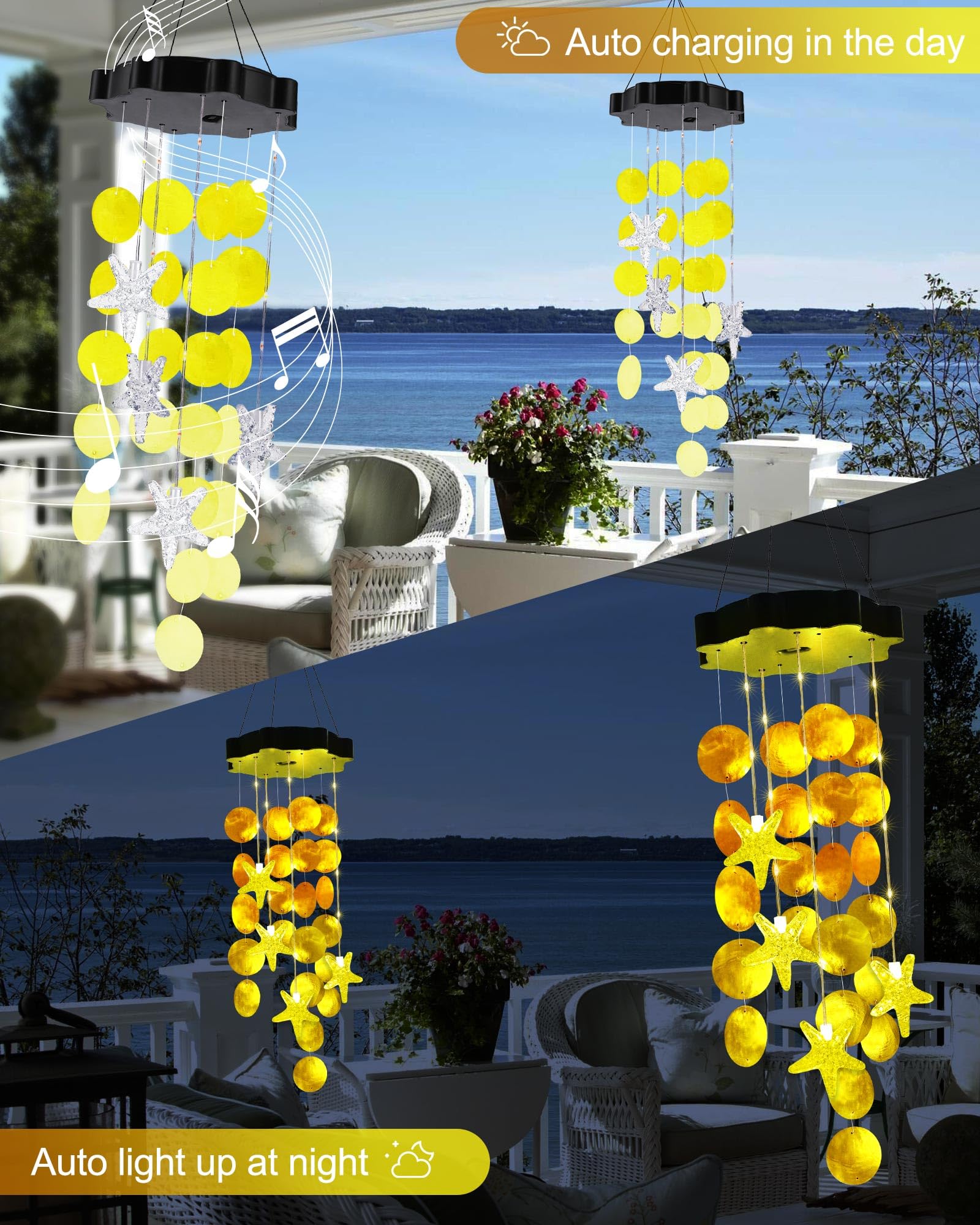 Foto 6 pulgar | Carillones De Viento Solares Toodour Shells, Luz Impermeable Para Exteriores - Venta Internacional.