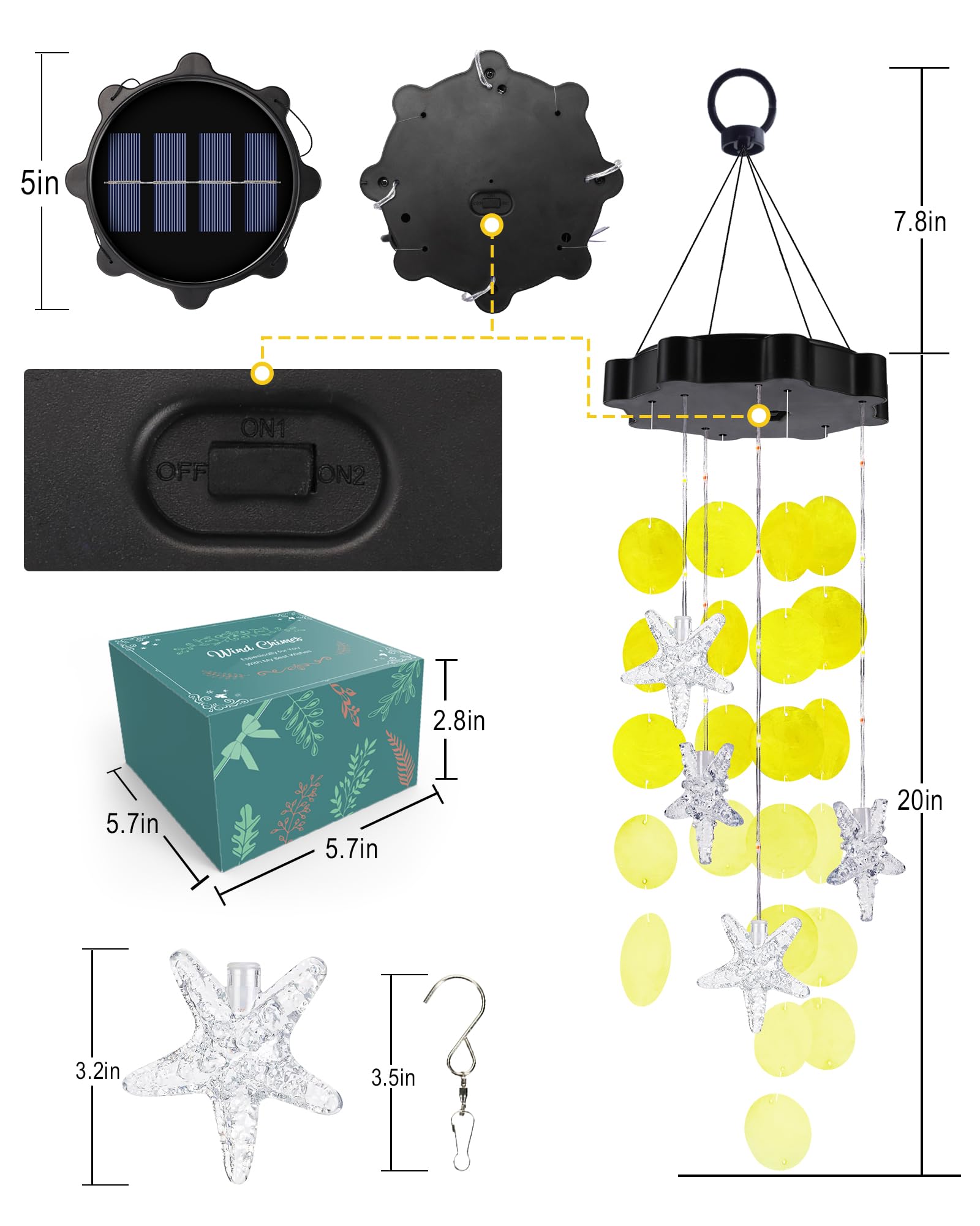 Foto 7 | Carillones De Viento Solares Toodour Shells, Luz Impermeable Para Exteriores - Venta Internacional.