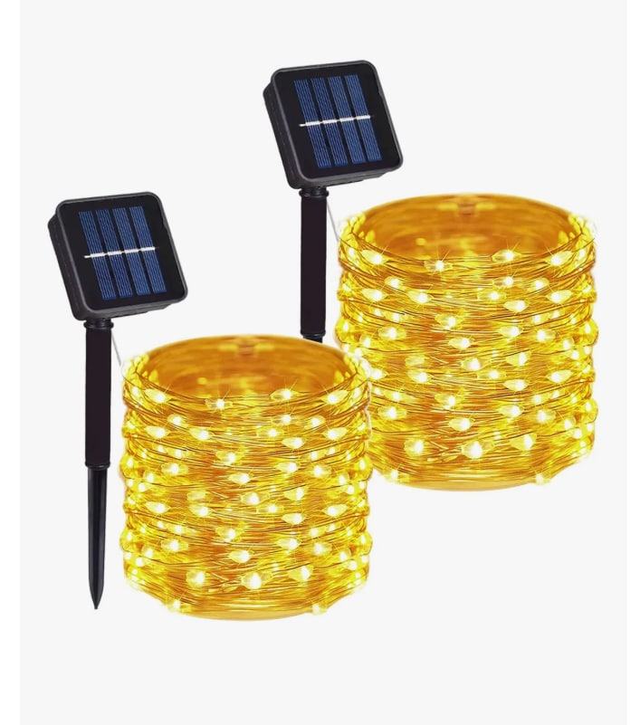 2piezas 26metors 300led Serie Luces Solares Exterior Blanco Cálido
