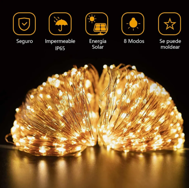 Foto 4 pulgar | 2piezas 26metors 300led Serie Luces Solares Exterior Blanco Cálido