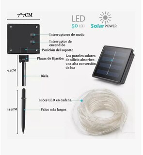 Foto 5 | Manguera Serie Luces Navidad Solar 7m 50led Exterior Jardín 8modos Blanco Luces Decorativa Impermeable