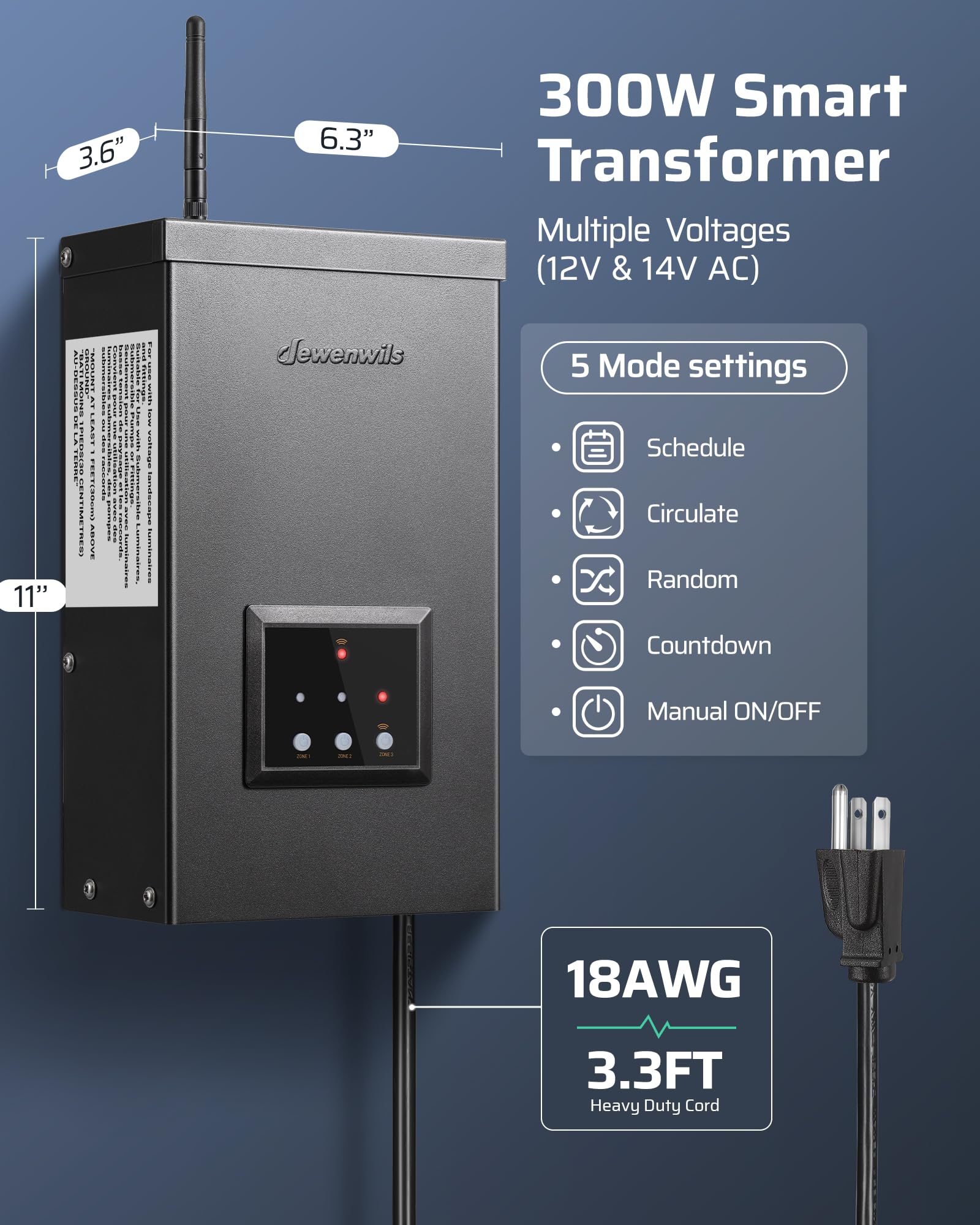 Foto 8 pulgar | Transformador De Paisaje Dewenwils Smart 300 W 3 Salidas 12 V/14 V - Venta Internacional.