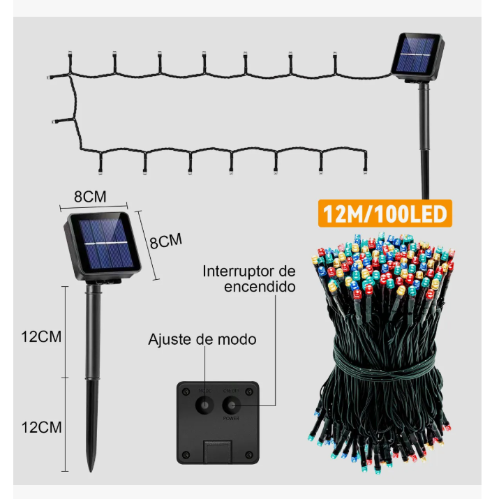 Foto 4 pulgar | Goodea Serie Navideña Solar Luces Decoraciones Exterior 100leds 12m Luces Beige Multicolor Series