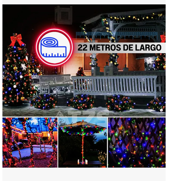 Foto 5 pulgar | Serie De Luces Navideña Solar Led Multicolor 200 Focos 22 Metros Decorativa