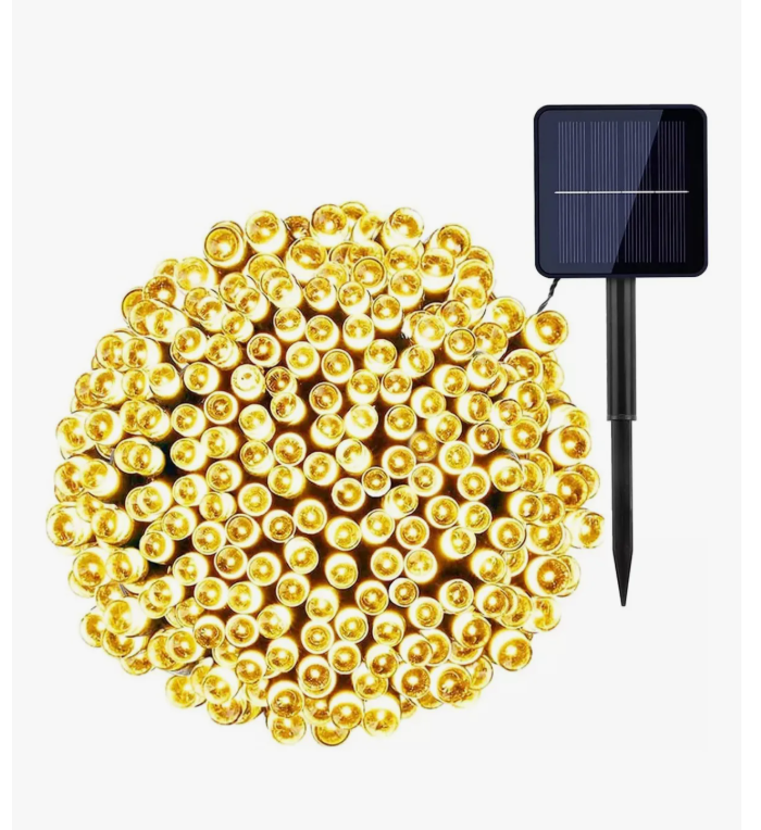 Serie De Luces Navideña Solar Led Blanco Cálido 200 Focos 22 Metros Decorativa