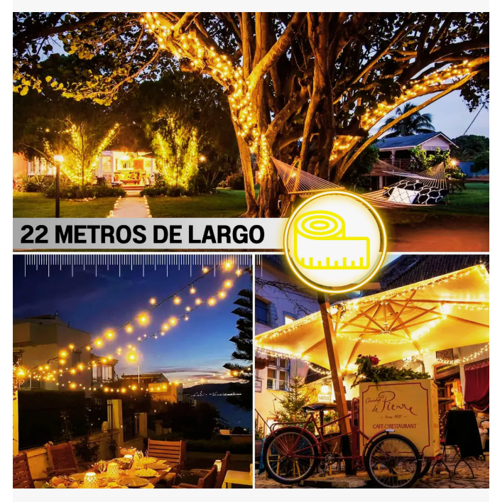 Foto 3 pulgar | Serie De Luces Navideña Solar Led Blanco Cálido 200 Focos 22 Metros Decorativa