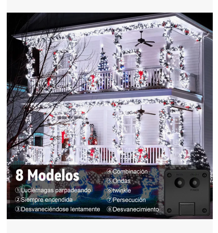 Foto 3 pulgar | Goodea Serie Navideña Solar Luces Decoraciones Exterior 100leds 12m Luces Blanco Series