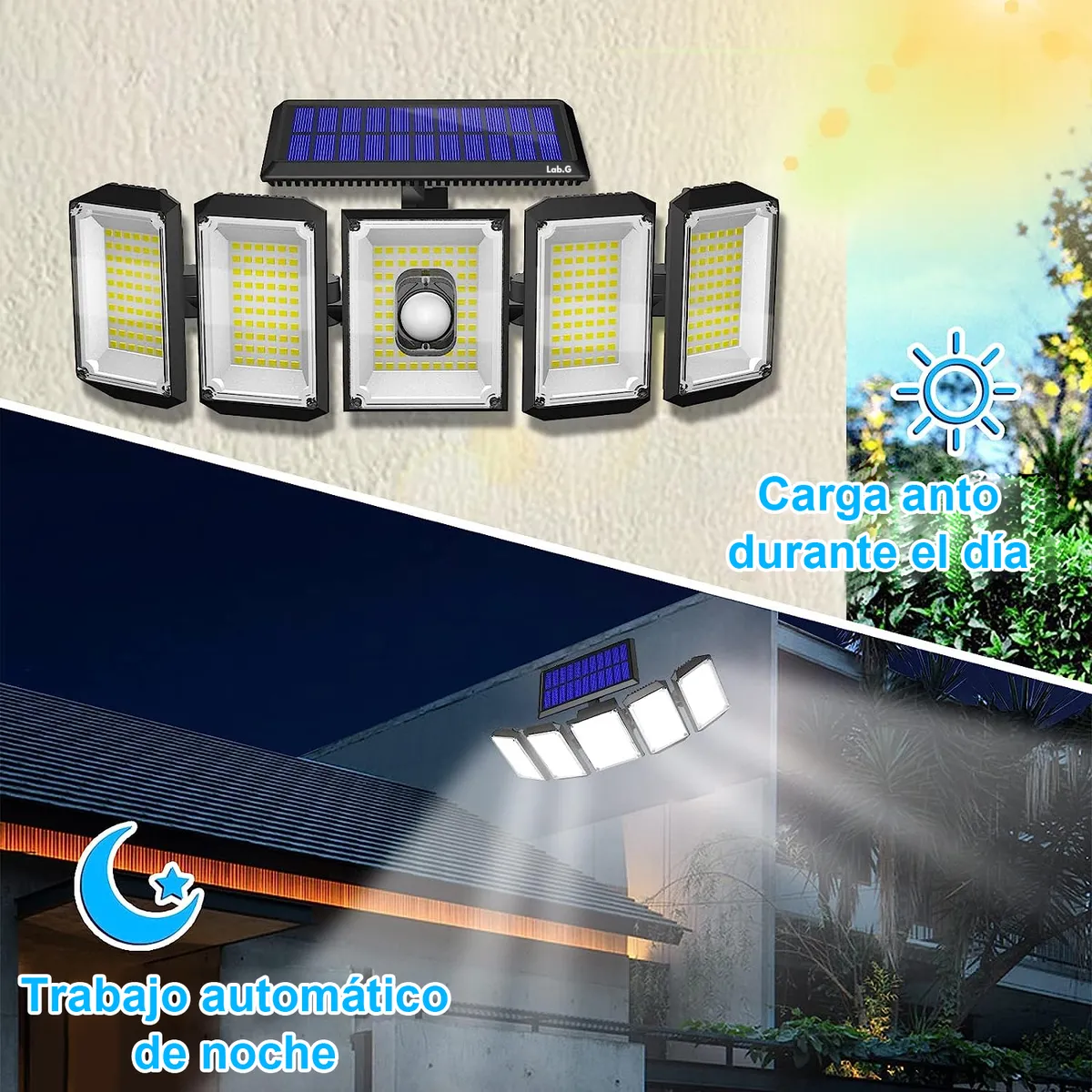 Foto 4 pulgar | Lámpara Solar para Exterior Recargable 300 Leds Lab.g Negro