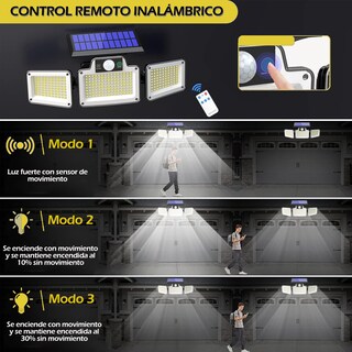 Foto 7 | Set 2 Lámparas Solares Led Exterior 280 Leds Con Sensor De Movimiento 3 Modos Control Remoto E Ip65