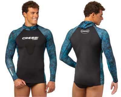 Foto 2 | Playera para Buceo Cressi Cobia Rash talla Xxl Manga Larga Neopreno en Torso y Capucha de Licra color Azul