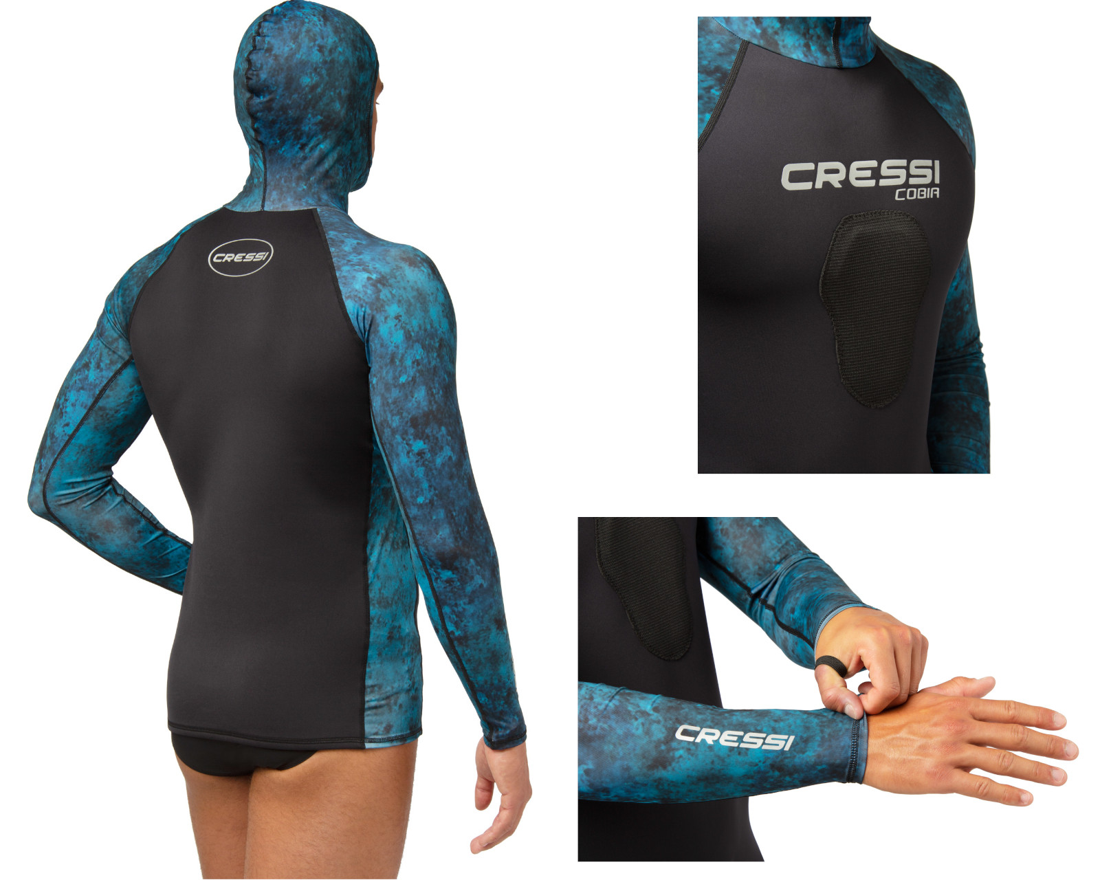 Foto 4 pulgar | Playera para Buceo Cressi Cobia Rash talla Xxl Manga Larga Neopreno en Torso y Capucha de Licra color Azul