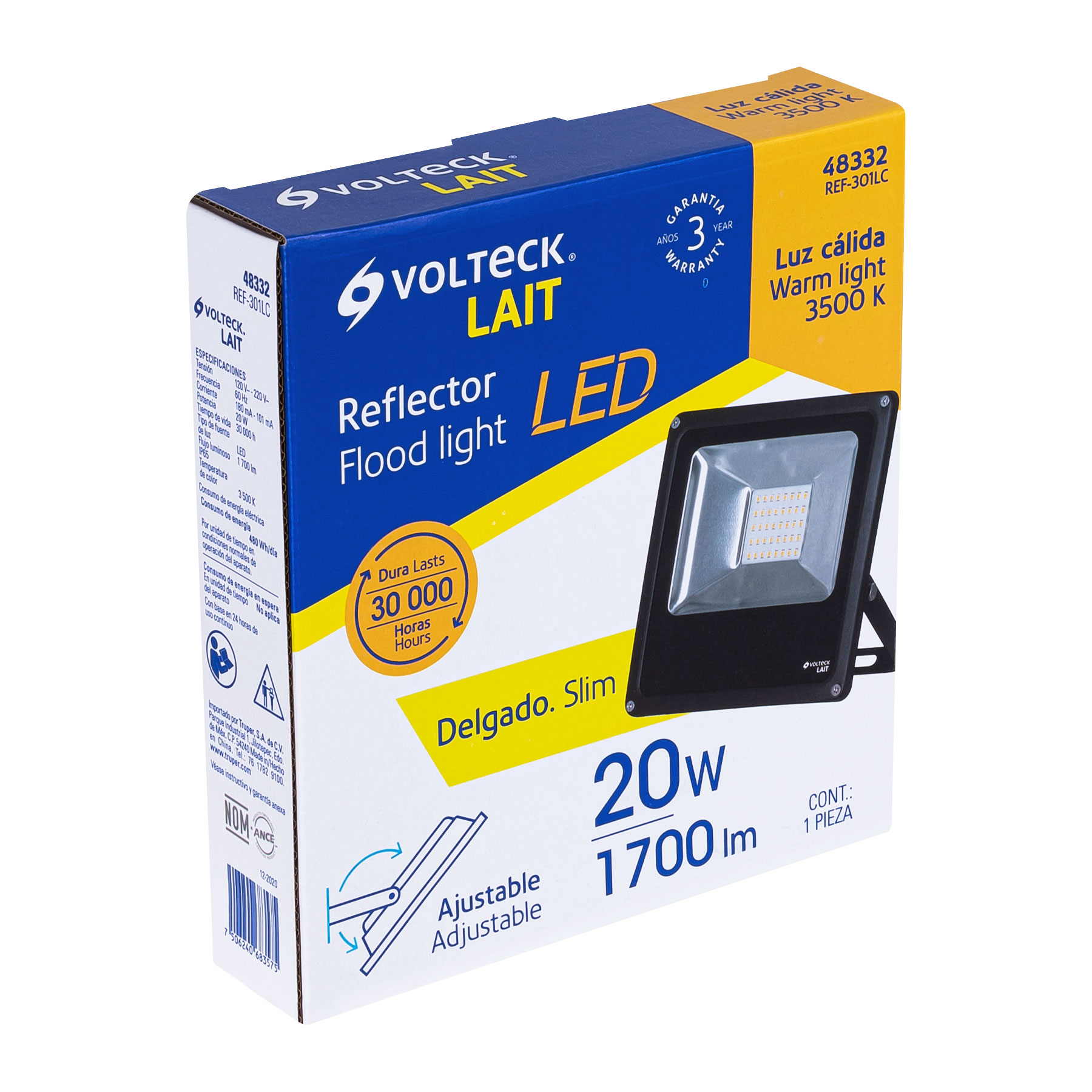 Foto 2 | Reflector Volteck REF-301LC color Negro Led 20 W Luz Cálida