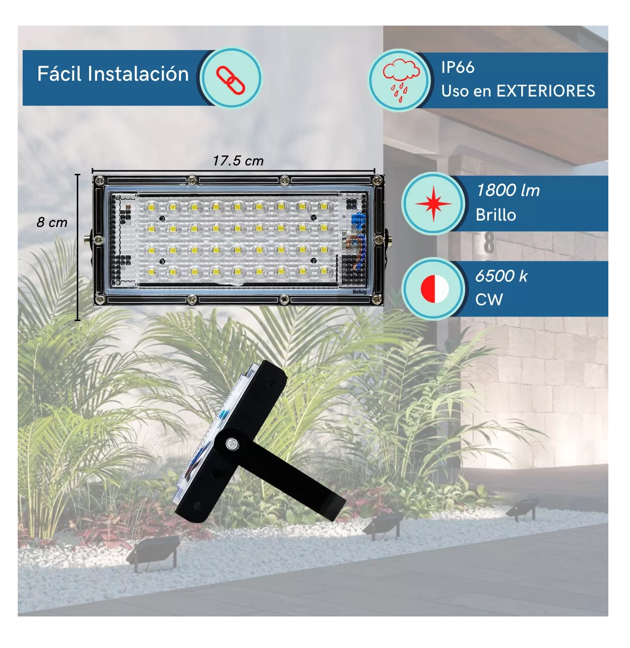 Foto 4 pulgar | Reflector Led 20w Luminario Exterior R18w30mm20 Belug - 5 Pzs Carcasa Negro Luz Blanco Frío