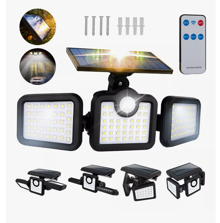 Foto 4 | Lampara Solar Con 3 Cabezales Sensor De Movimiento 108 Leds Color De La Luz Blanco 6500 K