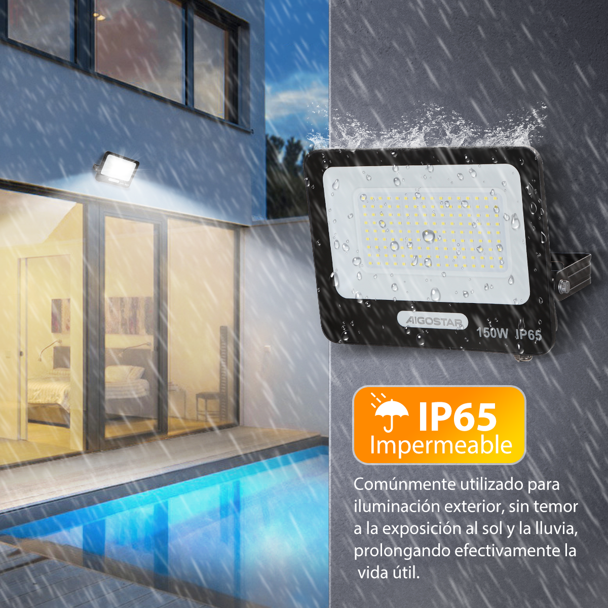 Foto 4 pulgar | Reflector Led 150w Slim Ip65negro Luz Blanco Frio Exterior