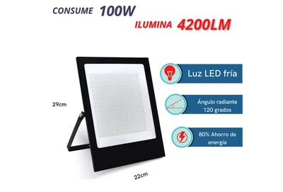 Foto 2 | Reflector Led Xtellar 100w Slim De Alto Brillo Para Exteriores Con Iluminación De 1000w, Negro, Luz Fría