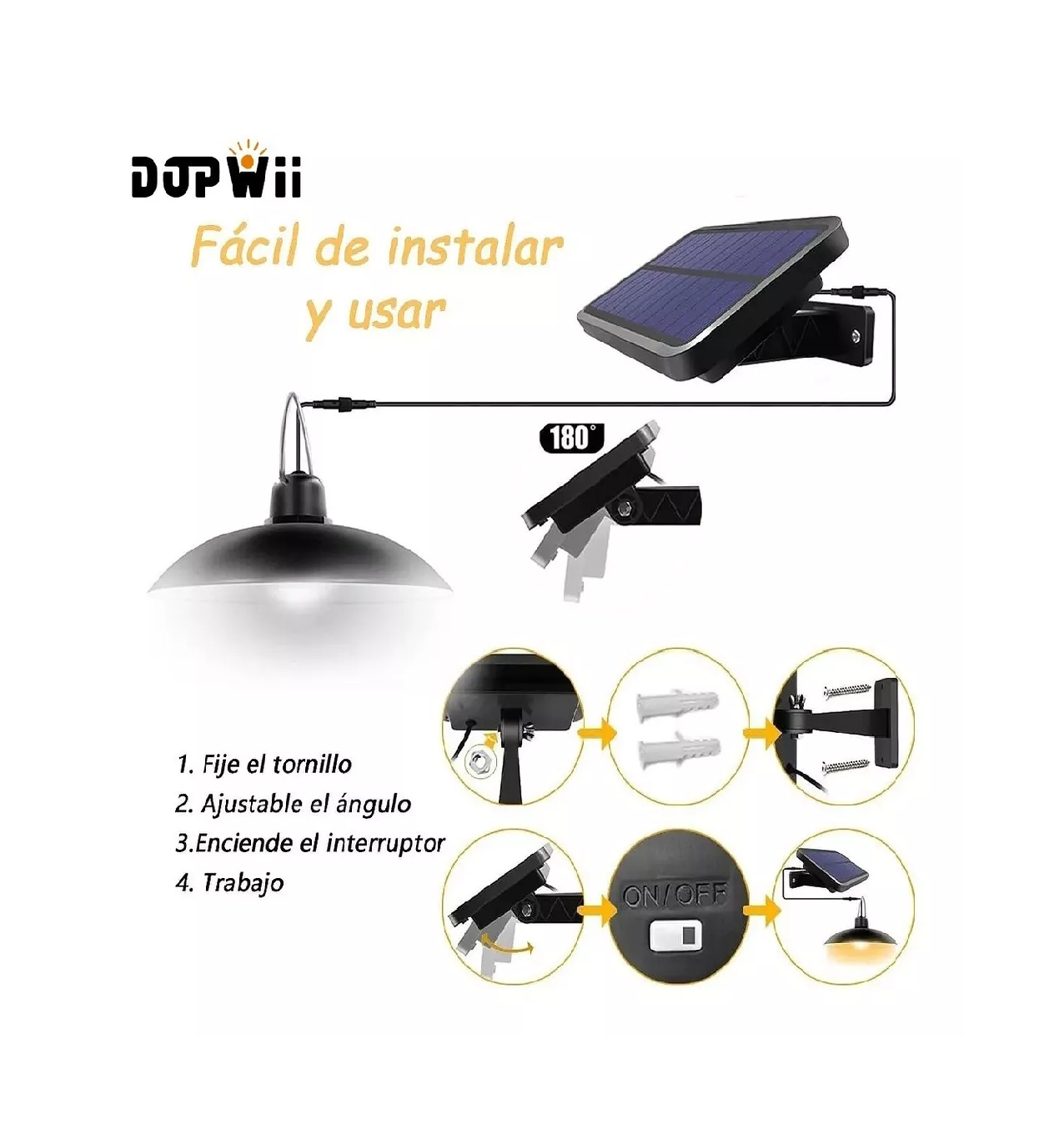 Foto 4 pulgar | Lámpara Solar Recargable Luz Solar Exterior con 3 Luces LED Negro