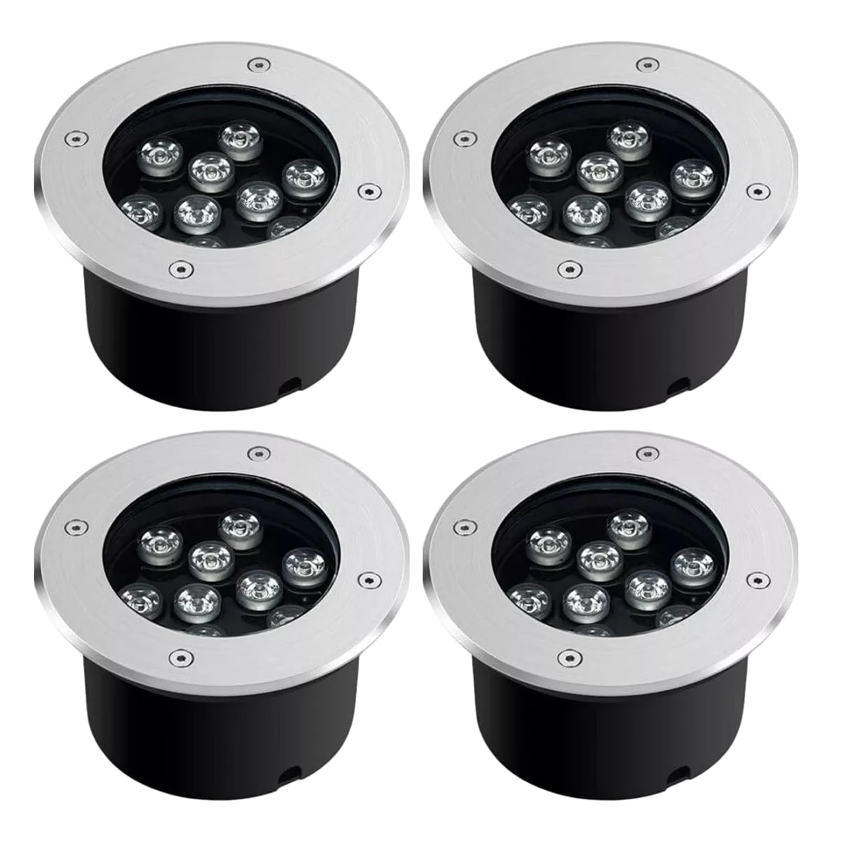 Lámpara Empotrada Led 9w Piso Exterior Impermeable 4 Pzs Blanco Cálido, Negro $1,579