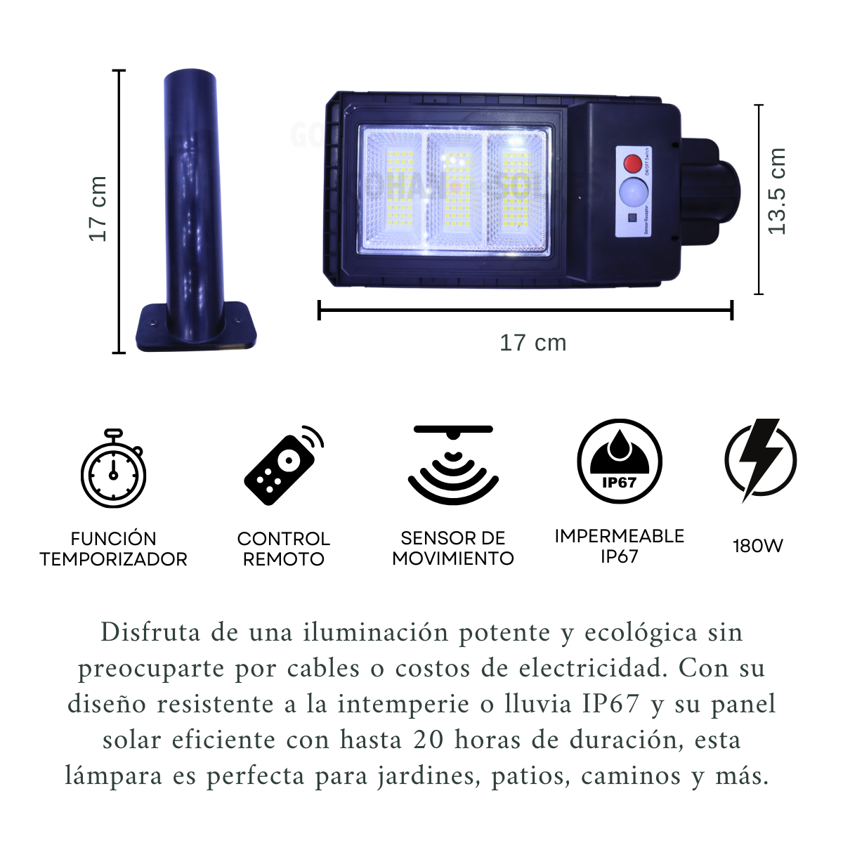 Foto 4 pulgar | Lámpara Solar Led 180w Para Exterior - Iluminación De Jardín, Patio Y Áreas Exteriores