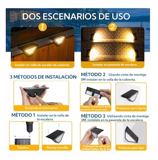 Foto 4 | Luz De Escalera Solar Recargable Exterior Pared Jardín 4 Pzs, Negro