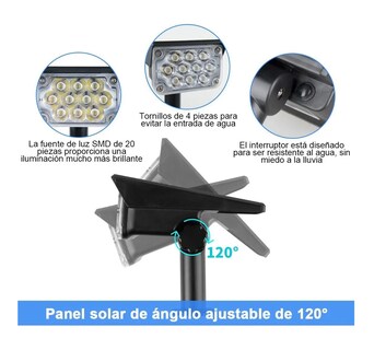 Foto 2 | Lámpara Solar Exterior De 7 Led Luz Multicolor 1 Pz Negro