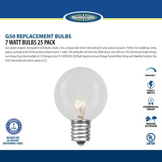 Foto 7 | Bombillas De Repuesto Novelty Lights G50 Outdoor Transparentes 7 W Paquete De 25 - Venta Internacional.