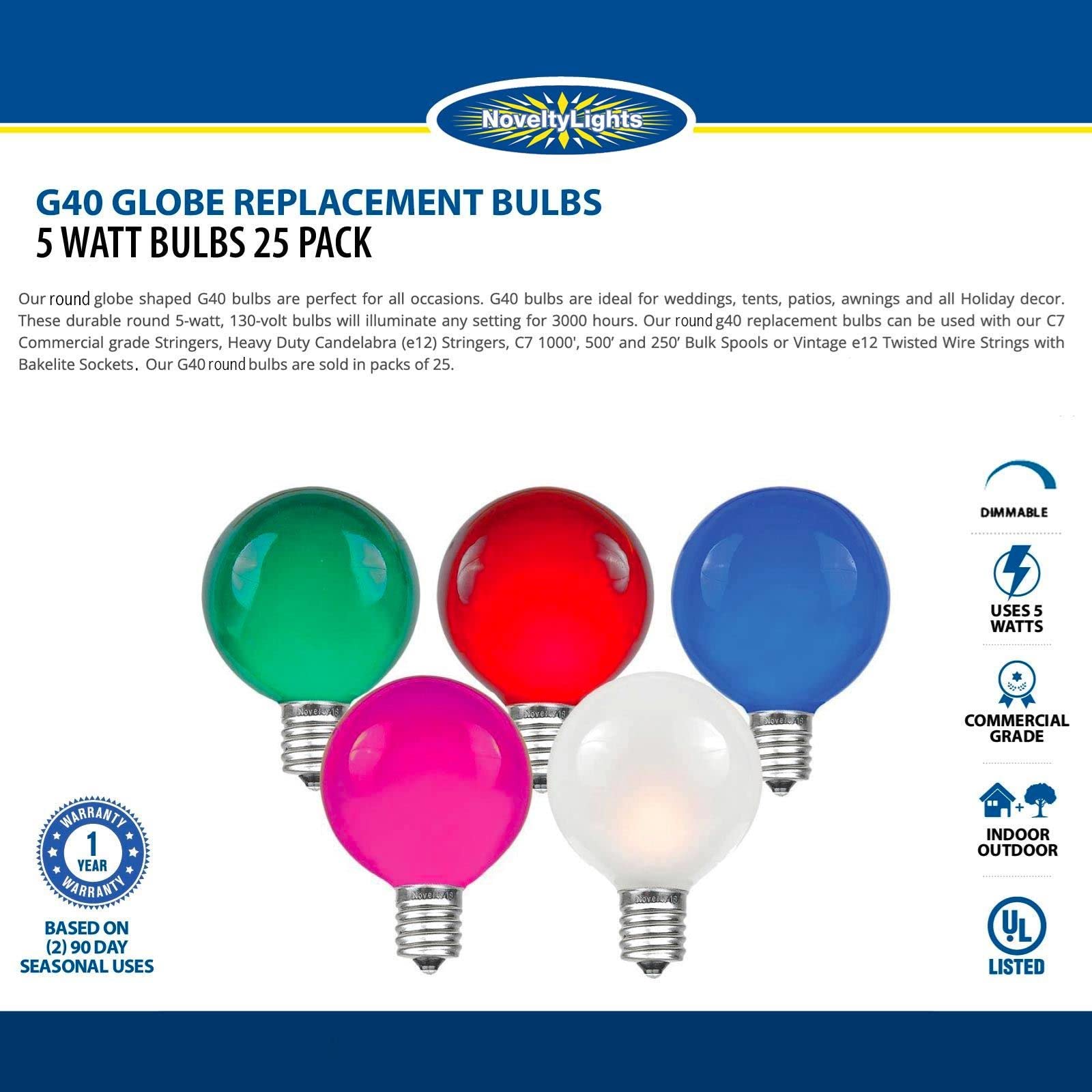 Foto 8 pulgar | Bombillas Globe Para Exteriores  Novedosas  G40  Azul  Paquete De 25 - Venta Internacional.