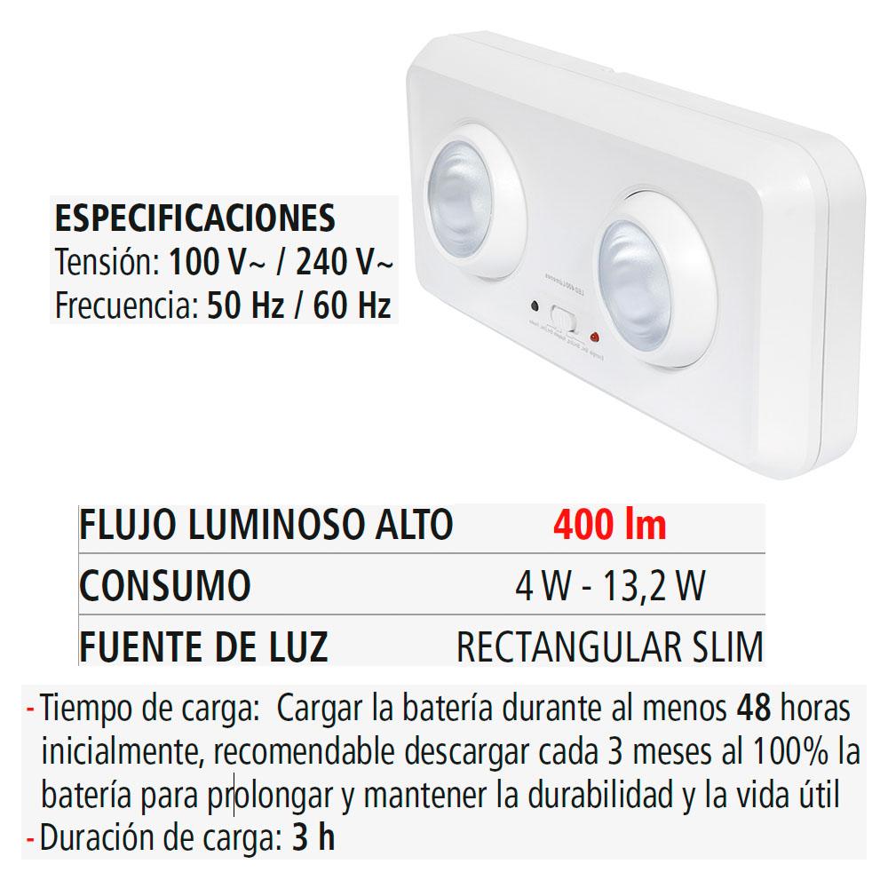 Foto 4 pulgar | Lámpara LED de Emergencia IUSA 27025 color Blanco 2 Faros 400 LM