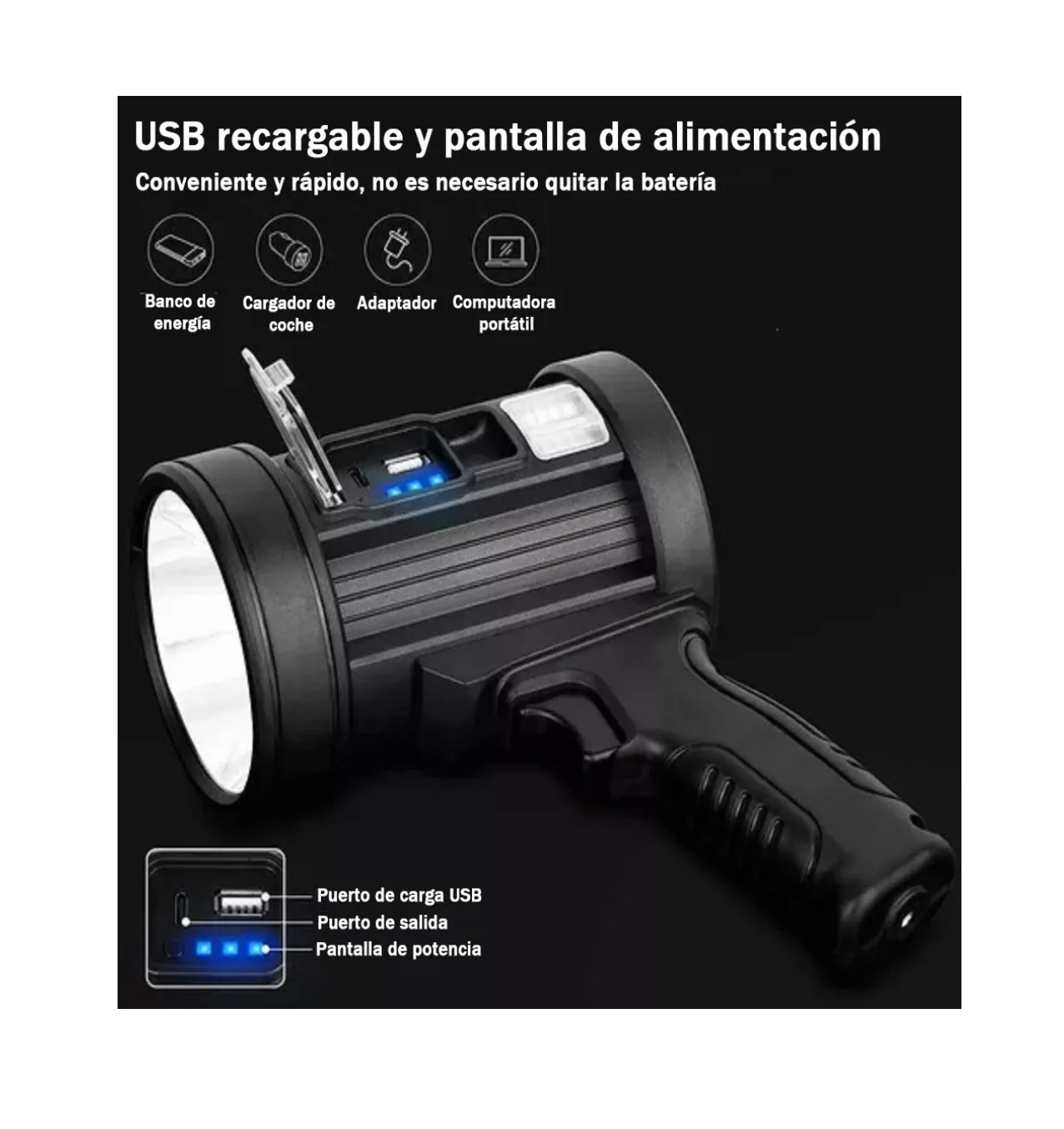 Foto 5 pulgar | Foco Linterna De Mano Led Spot Light Negro