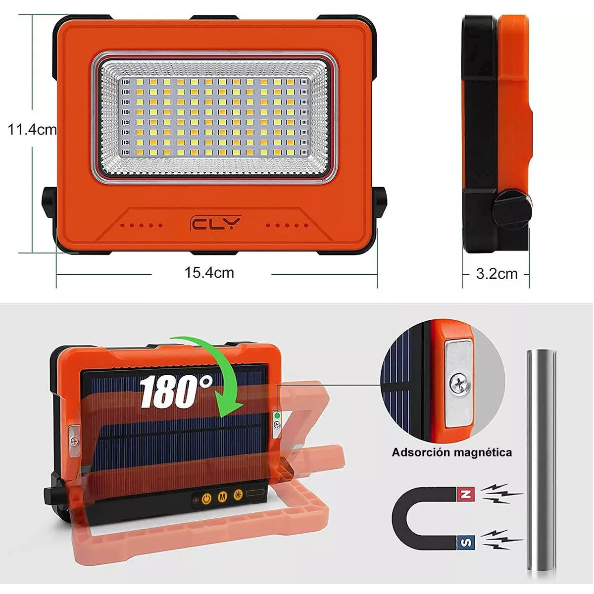 Foto 3 | Foco De Usb Recargable Led Exterior Solar Reflector Eo Safe Imports Esi-14582 Naranja