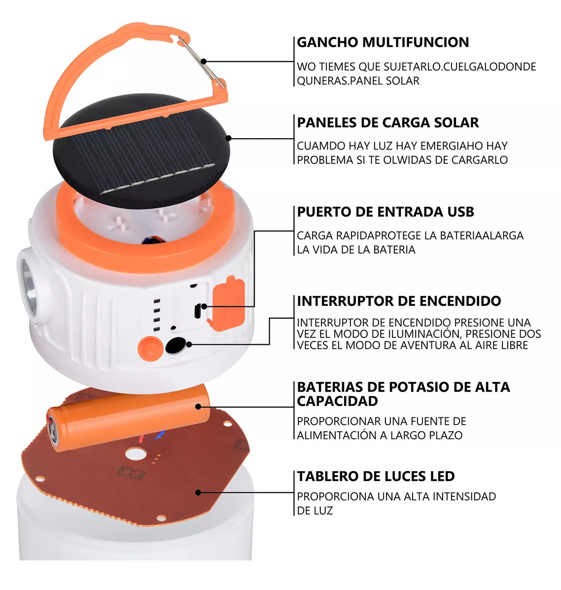 Foto 4 pulgar | Lampara Solar De Emergencia Recargable Para Exteriores Color Blanco 5-1-1