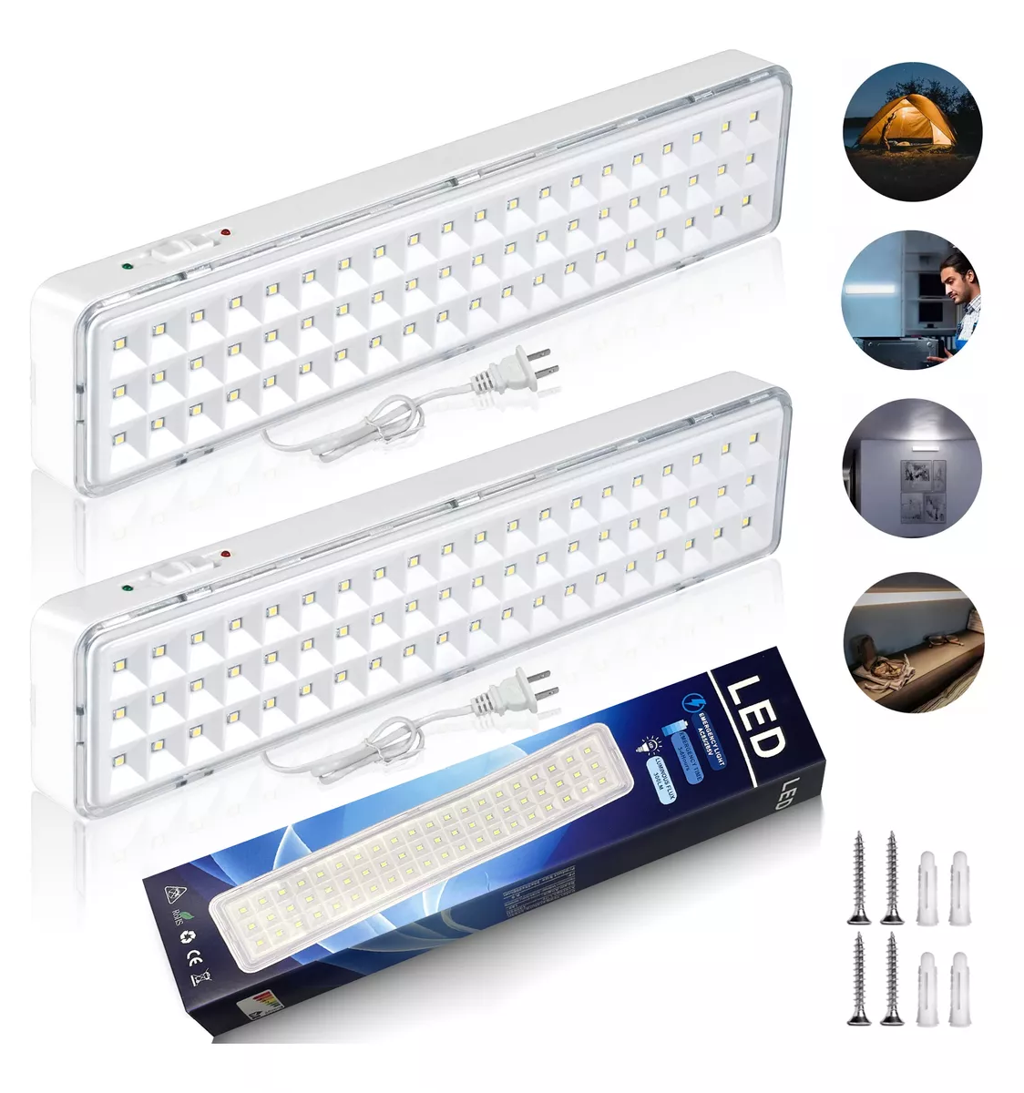 Foto 6 pulgar | Lámpara De Emergencia De 60 Leds Recargable 2 Pcs Blanca