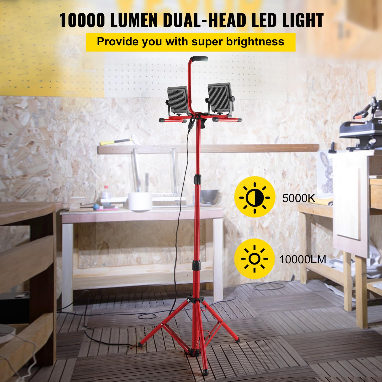 Foto 3 pulgar | Lámpara De Trabajo Led Vevor De 10000 Lúmenes Con Soporte De Trípode Ajustable - Venta Internacional.