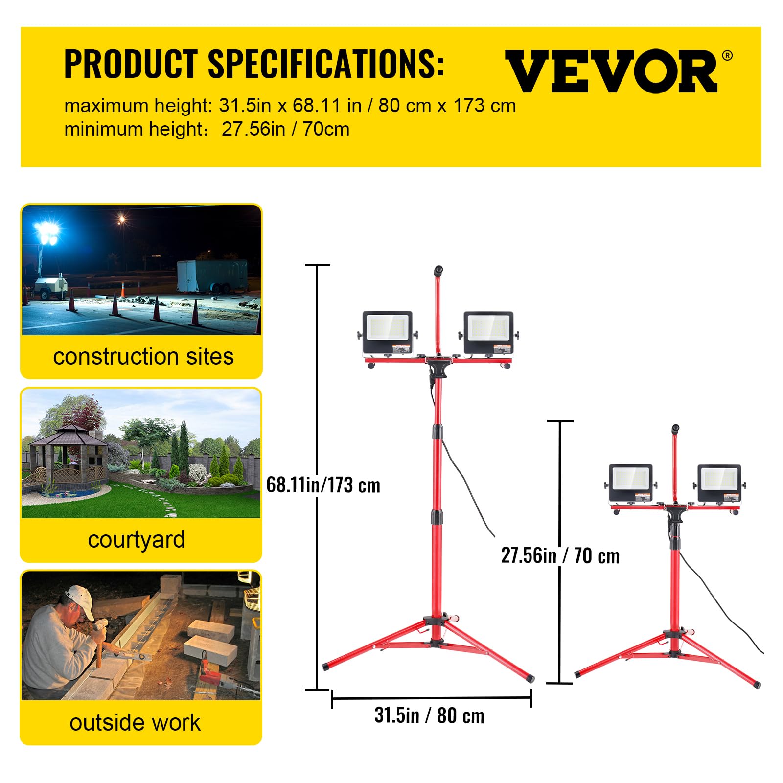 Foto 8 pulgar | Lámpara De Trabajo Led Vevor De 10000 Lúmenes Con Soporte De Trípode Ajustable - Venta Internacional.